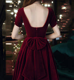 Cute velvet short prom dress with bow party dress HZ1023