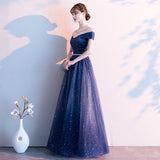 Blue tulle sequins prom dress formal dress HZ1023