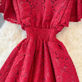 Cute V Neck Lace A Line Dress Fashion Dress HZ1023