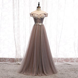 Elegant tulle lace long prom dress HZ1023