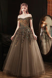 Shiny sequins long prom dress A line evening dress HZ1023