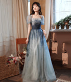 Lovely gradient tulle long prom dress evening dress HZ1023