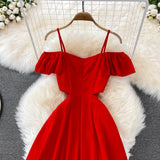 Red Chiffon A Line Short Dress Fashion Dress HZ1023