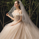 Champagne tulle sequins long ball gown dress formal dress HZ1023