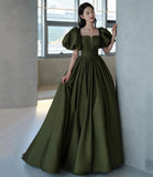 Green satin long A line princess gown formal gown HZ1023