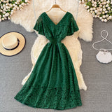 Cute V Neck Lace A Line Dress Fashion Dress HZ1023