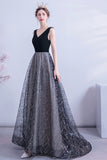 Black tulle sequins long A line prom dress evening dress HZ1023