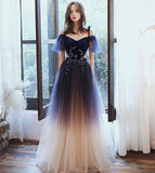 Stylish velvet tulle long prom dress evening dress HZ1023
