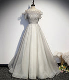Silver tulle long ball gown dress formal dress HZ1023