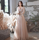 Cute tulle lace long A line prom dress evening gown HZ1023