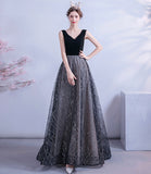 Black tulle sequins long A line prom dress evening dress HZ1023