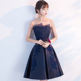 Cute satin short prom dress lace evening dress HZ1023