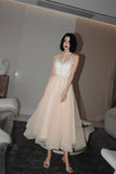 Cute tulle see through short prom dress champagne evening dress HZ1023
