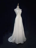 White Simple Fashionable Elegant Understated Exquisite Applique Long Floor Length Satin Ball Dress Evening Dress Wedding Dress HZ1023