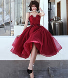 Burgundy tulle short prom dress cocktail dress HZ1023