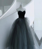 Black and gray tulle long prom dress A line evening dress HZ1023