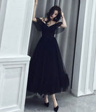 Black tulle tea length prom dress HZ1023