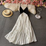 Cute V Neck A Line Dress Black And White Fashion Dress HZ1023