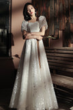 Sweet A line sequins long prom dress white evening dress HZ1023