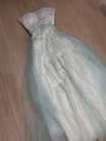 Beautiful Teal Sparkly Elegant Sophisticated Long Sequin Sparkling Tulle Ball Gown Evening Gown Prom Gown Graduation Gown HZ1023