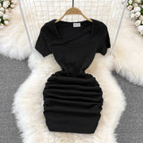 Design sense long sleeve slim fit wrinkled short Hip Wrap Dress HZ1023