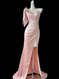Green/blue/pink simple fashion elegant sweetheart neckline one shoulder long satin sexy slit floor-length ball gown evening dress prom dress HZ1023