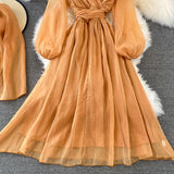 Cute V Neck Soft Chiffon Dress Fashion Girl Dress And Scarf HZ1023
