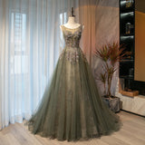 Cute tulle sequins long A line prom dress evening dress HZ1023