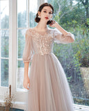 Elegant lace long A line prom dress evening dress HZ1023