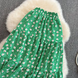 New style high waist thin, medium and Long Ruffle floral skirt HZ1023