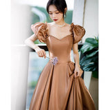 Lovely A line satin long prom gown princess dress HZ1023