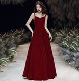 Red velvet long prom dress Simple evening gown HZ1023