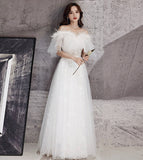Unique tulle sequins long prom dress white evening dress HZ1023