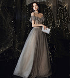 Gray tulle sequins long ball gown dress formal dress HZ1023