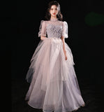 Cute tulle sequins long prom dress fashion girl dress HZ1023