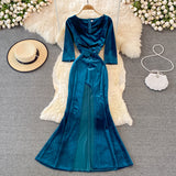 Stylish V Neck Velvet Long Dress Fahsion Dress HZ1023