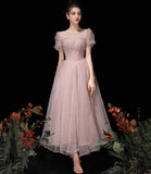 Pink tulle beads short prom dress A line homecoming dress HZ1023