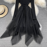 Black Irregular Long Sleeve Off Shoulder Dress Fashion Dress HZ1023