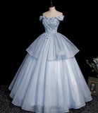 Blue tulle lace long ball gown dress formal dresses HZ1023