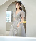 ray tulle beads long prom dress evening dress HZ1023