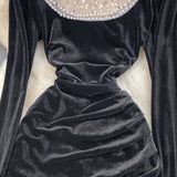 Black Velvet Long Sleeve Dress Fashion Dress HZ1023