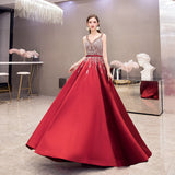 High quality v neck beads long prom dress red evening dress HZ1023