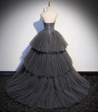 Gray tulle lace long ball gown dress formal gown HZ1023