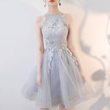 Cute gray lace short prom dress homecoming dress HZ1023