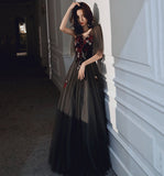 Black lace long prom dress black evening dress HZ1023