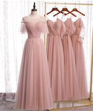 Pink Elegant A-line Tulle Long Ball Gown Evening Gown Bridesmaid Dress HZ1023