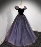 Black and purple tulle long prom dress evening dress HZ1023