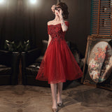 Burgundy lace tulle short prom dress homecoming dress HZ1023
