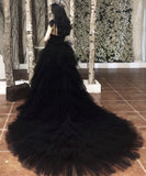 Black v neck tulle long prom dress evening dress HZ1023