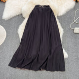 Versatile A-line pleated skirt, elastic waist, medium length, over Knee Skirt HZ1023